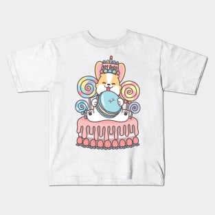 Birthday Celebration Sweets Macaron Cake with Corgi Kids T-Shirt